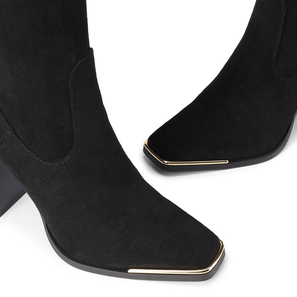 Square Toe High Heel Over The Knee Boots - BLACK SUEDE - 4